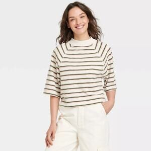 UNIVERSAL THREAD | Striped Cotton Mock Neck Top | Large